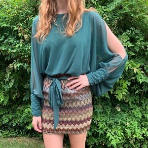 Green Batwing Chiffon Dress